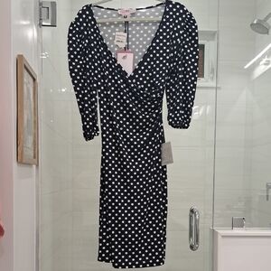 Nordstrom Navy and White Polka Dot Faux Wrap Dress